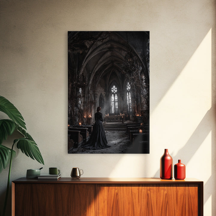 The Overgrown Chapel, Vertical Wall Art, Macabre Wall Art, Framed Canvas Print, Halloween Wall Decor, Gothic Home Decor, Spooky Wall Decor