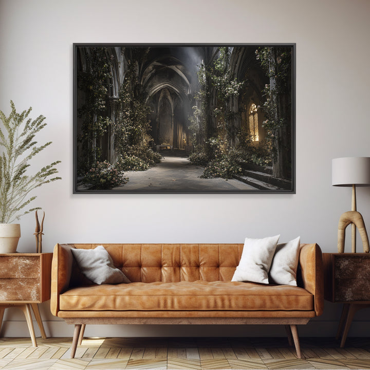 The Overgrown Chapel, Landscape Wall Art, Haunted Gothic Art, Framed Canvas Print, Halloween Wall Decor, Gothic Home Decor
