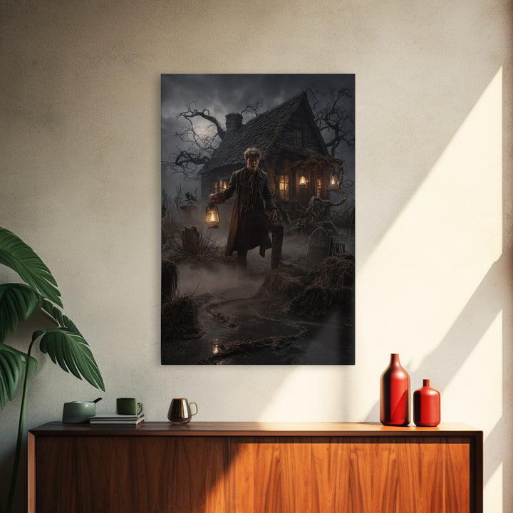 The Foggy Swamp Shack, Vertical Wall Art, Spooky Home Decor, Canvas Print, Halloween Wall Decor, Gothic Home Decor, Seasonal Home Decor