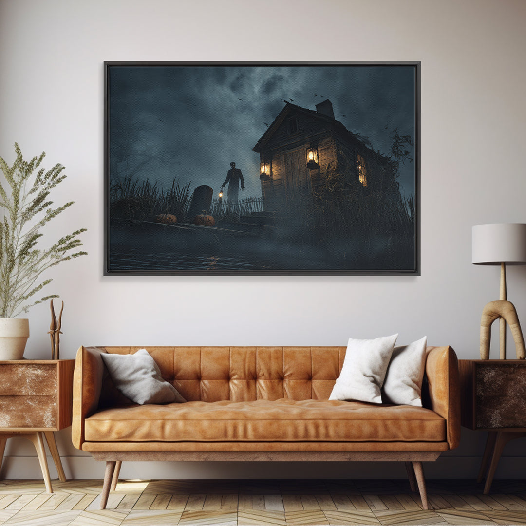 The Foggy Swamp Shack, Landscape Wall Art, Spooky Home Decor, Canvas Print, Halloween Wall Decor, Gothic Home Decor, Horror Wall Art