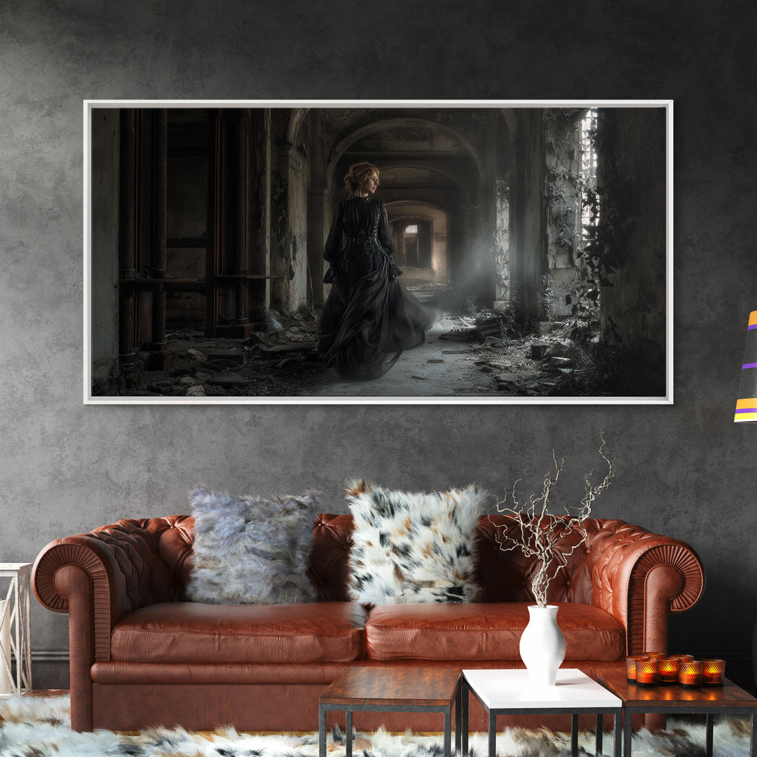 The Derelict Asylum, Wide Panoramic Art, Macabre Wall Art, Framed Canvas Print, Halloween Wall Decor, Gothic Home Decor, Horror Wall Art