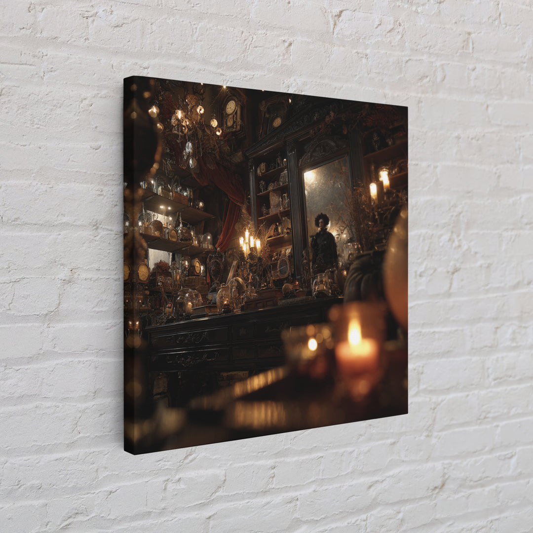 The Midnight Antique Shop, Square Wall Art, Haunted Gothic Art, Framed Canvas Print, Halloween Wall Decor, Gothic Home Decor