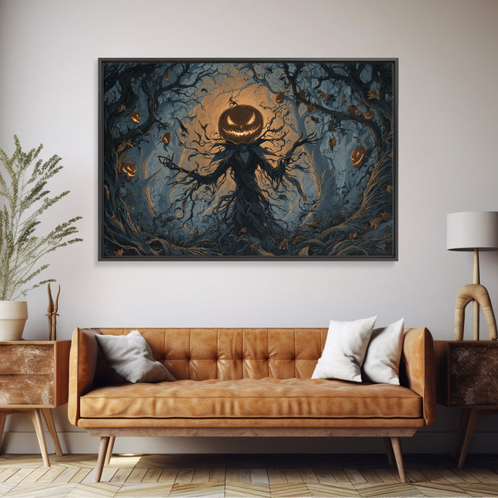 The Pumpkin Patch Maze, Landscape Wall Art, Gothic Horror Wall Art, Framed Canvas Print, Halloween Wall Decor, Gothic Home Decor