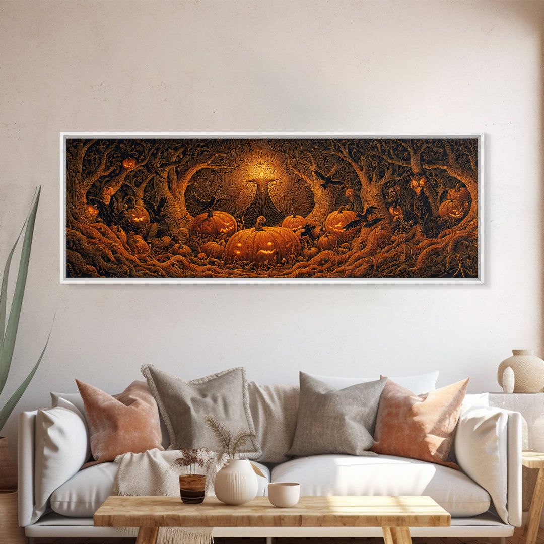 The Pumpkin Patch Maze, Extra Wide Wall Art, Spooky Home Decor, Canvas Print, Halloween Wall Decor, Gothic Home Decor