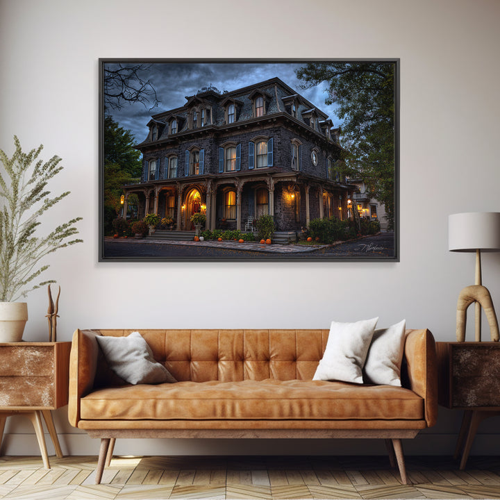 The Haunted Hotel, Landscape Wall Art, Haunted Gothic Art, Framed Canvas Print, Halloween Wall Decor, Gothic Home Decor