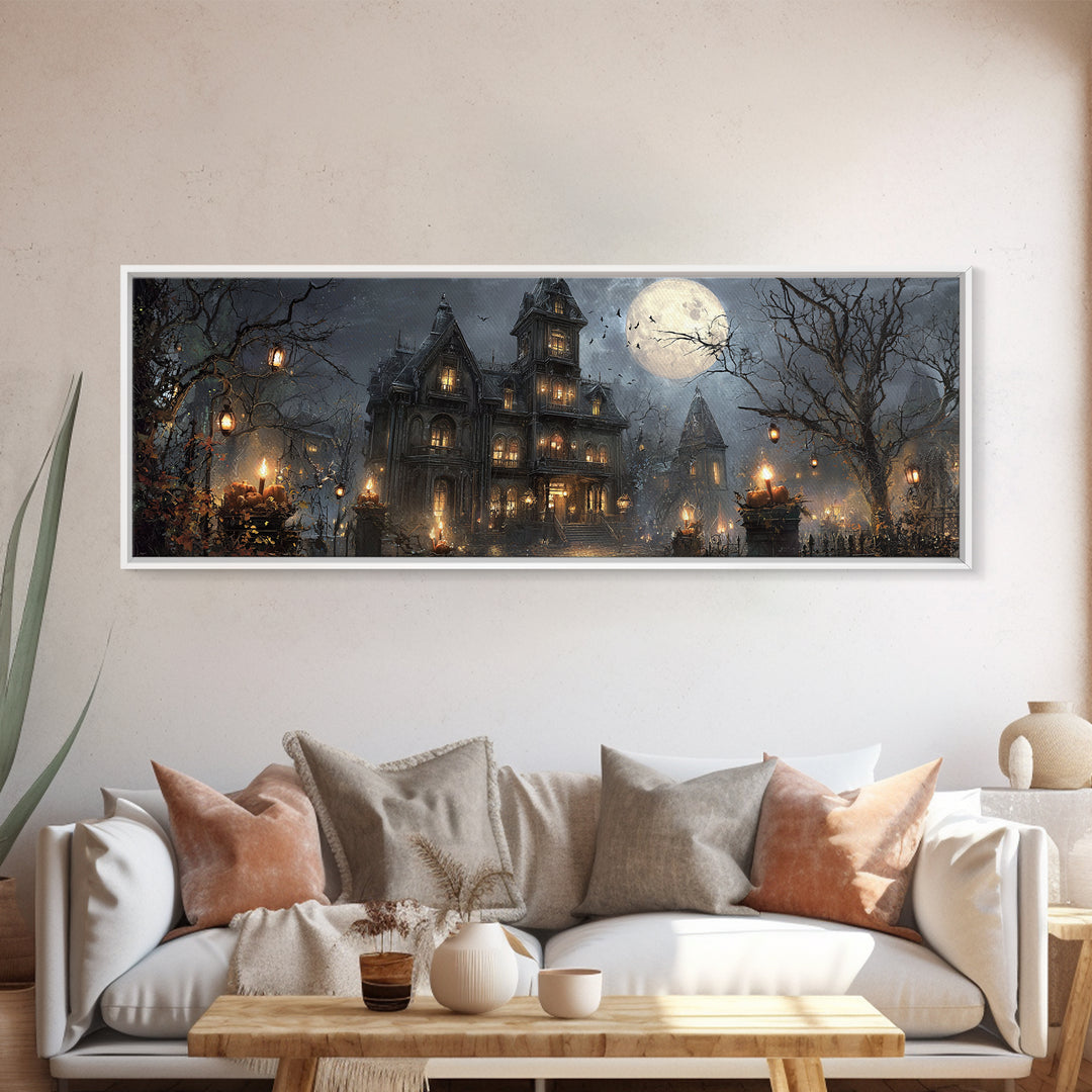The Haunted Hotel, Extra Wide Wall Art, Dark Halloween Decor, Canvas Print, Halloween Wall Decor, Gothic Home Decor, Spooky Wall Decor