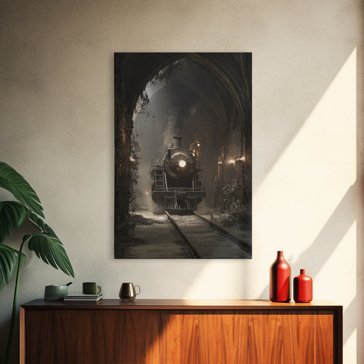The Abandoned Train Station, Vertical Wall Art, Gothic Horror Wall Art, Framed Canvas Print, Halloween Wall Decor, Gothic Home Decor