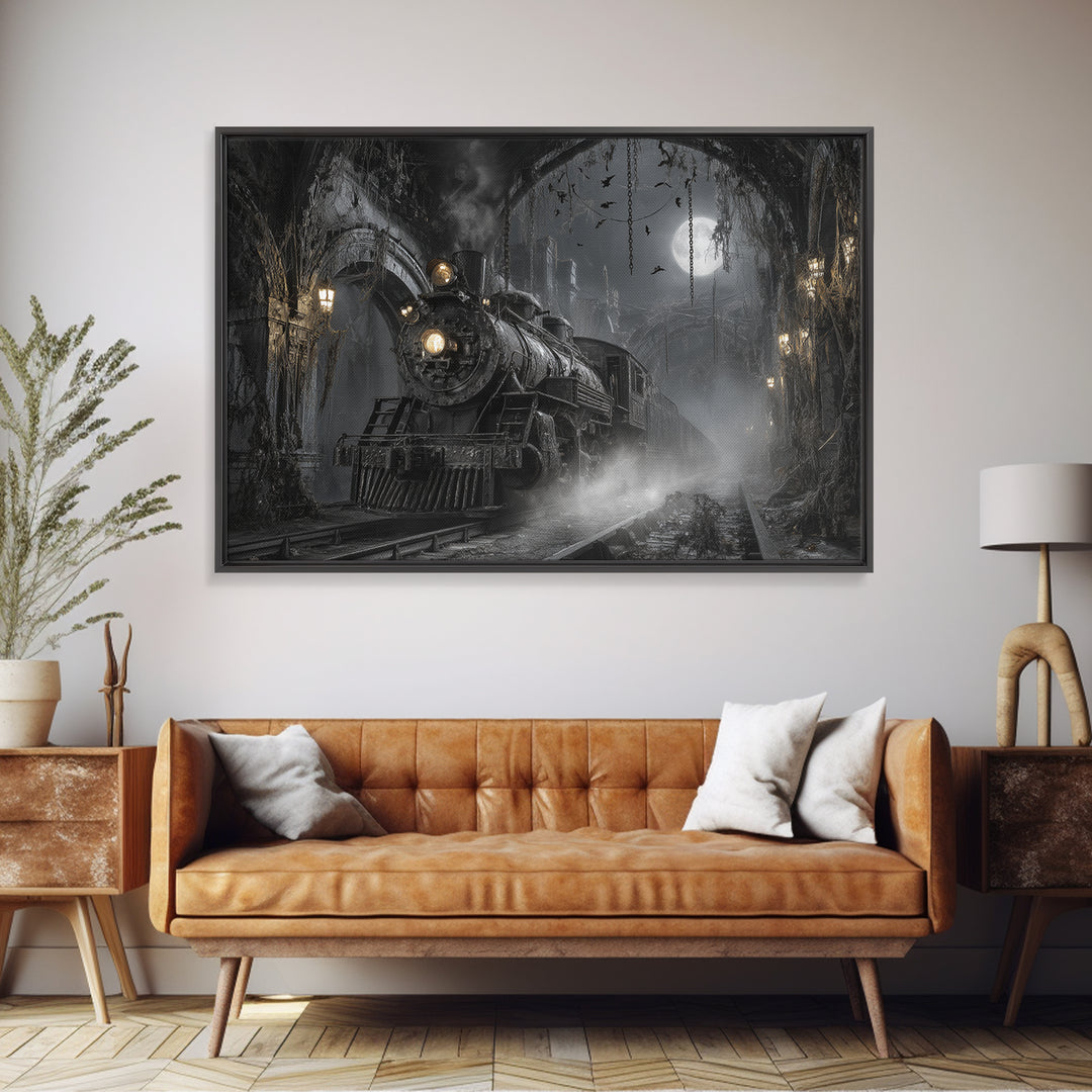 The Abandoned Train Station, Landscape Wall Art, Dark Fantasy Wall Art, Canvas Print, Halloween Wall Decor, Gothic Home Decor