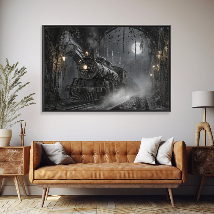 The Abandoned Train Station, Landscape Wall Art, Dark Fantasy Wall Art, Canvas Print, Halloween Wall Decor, Gothic Home Decor