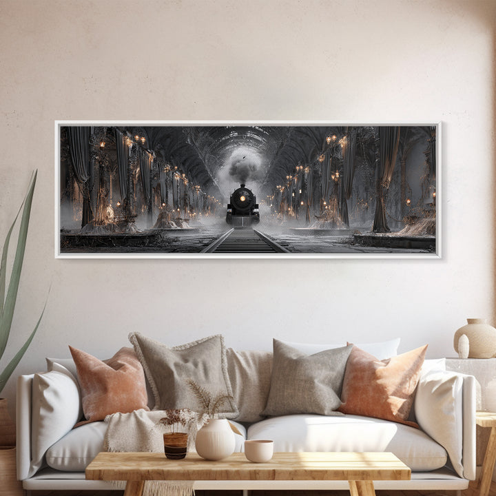 The Abandoned Train Station, Extra Wide Wall Art, Haunted Gothic Art, Framed Canvas Print, Halloween Wall Decor, Gothic Home Decor