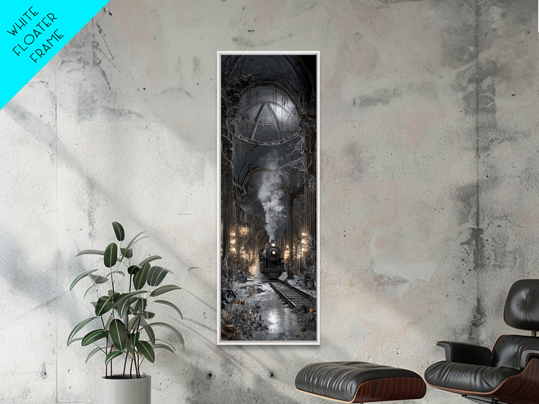 The Abandoned Train Station, Tall Narrow Wall Art, Gothic Horror Wall Art, Framed Canvas Print, Halloween Wall Decor, Gothic Home Decor