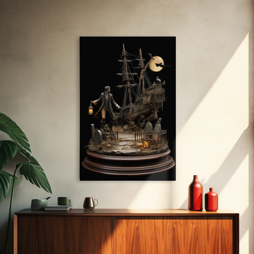 The Shipwreck Cove, Vertical Wall Art, Macabre Wall Art, Framed Canvas Print, Halloween Wall Decor, Gothic Home Decor, Seasonal Home Decor