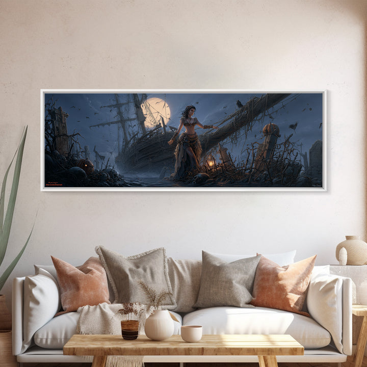 The Shipwreck Cove, Extra Wide Wall Art, Gothic Horror Wall Art, Framed Canvas Print, Halloween Wall Decor, Gothic Home Decor