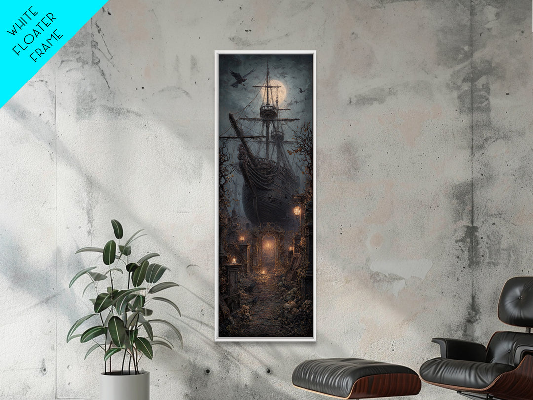 The Shipwreck Cove, Tall Narrow Wall Art, Macabre Wall Art, Framed Canvas Print, Halloween Wall Decor, Gothic Home Decor, Dark Fantasy Art