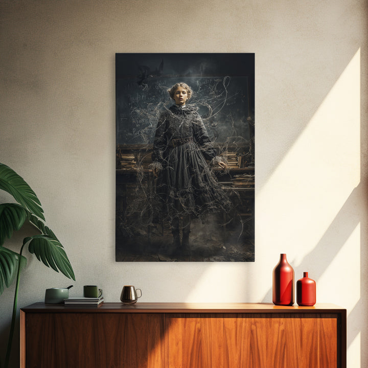 The Silent Schoolhouse, Vertical Wall Art, Gothic Horror Wall Art, Framed Canvas Print, Halloween Wall Decor, Gothic Home Decor