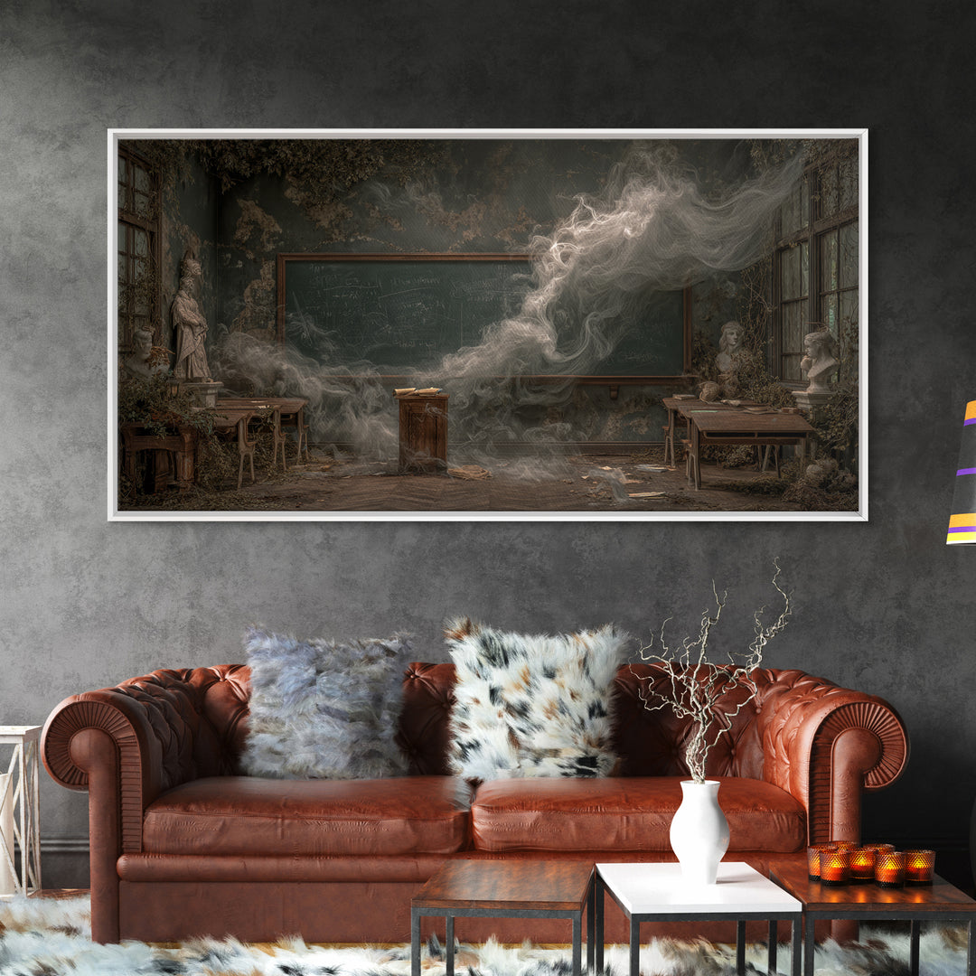 The Silent Schoolhouse, Wide Panoramic Art, Haunted Gothic Art, Framed Canvas Print, Halloween Wall Decor, Gothic Home Decor