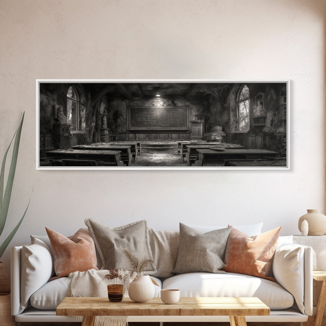 The Silent Schoolhouse, Extra Wide Wall Art, Dark Halloween Decor, Canvas Print, Halloween Wall Decor, Gothic Home Decor, Dark Fantasy Art