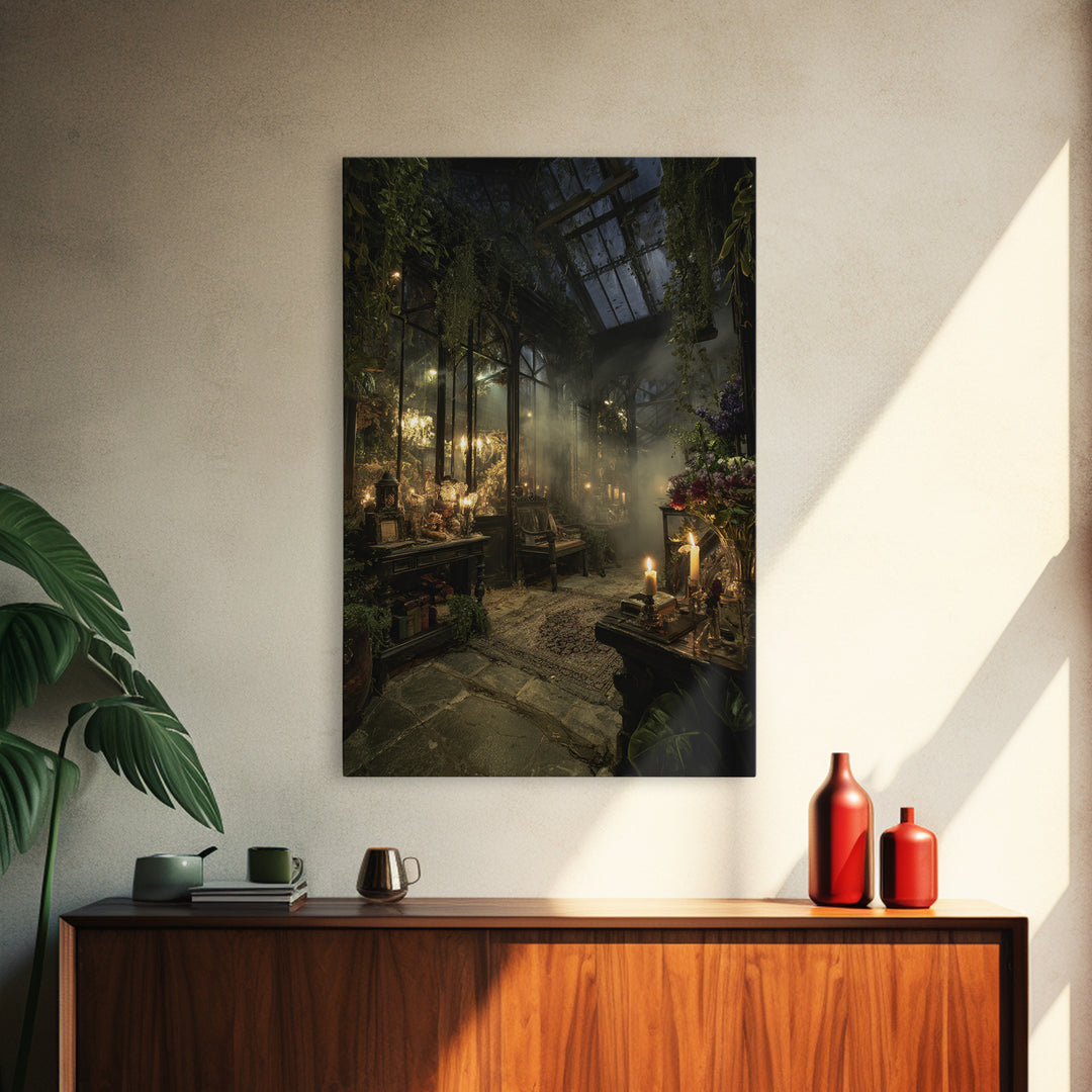 The Cemetery Greenhouse, Vertical Wall Art, Dark Fantasy Wall Art, Canvas Print, Halloween Wall Decor, Gothic Home Decor, Halloween Wall Art