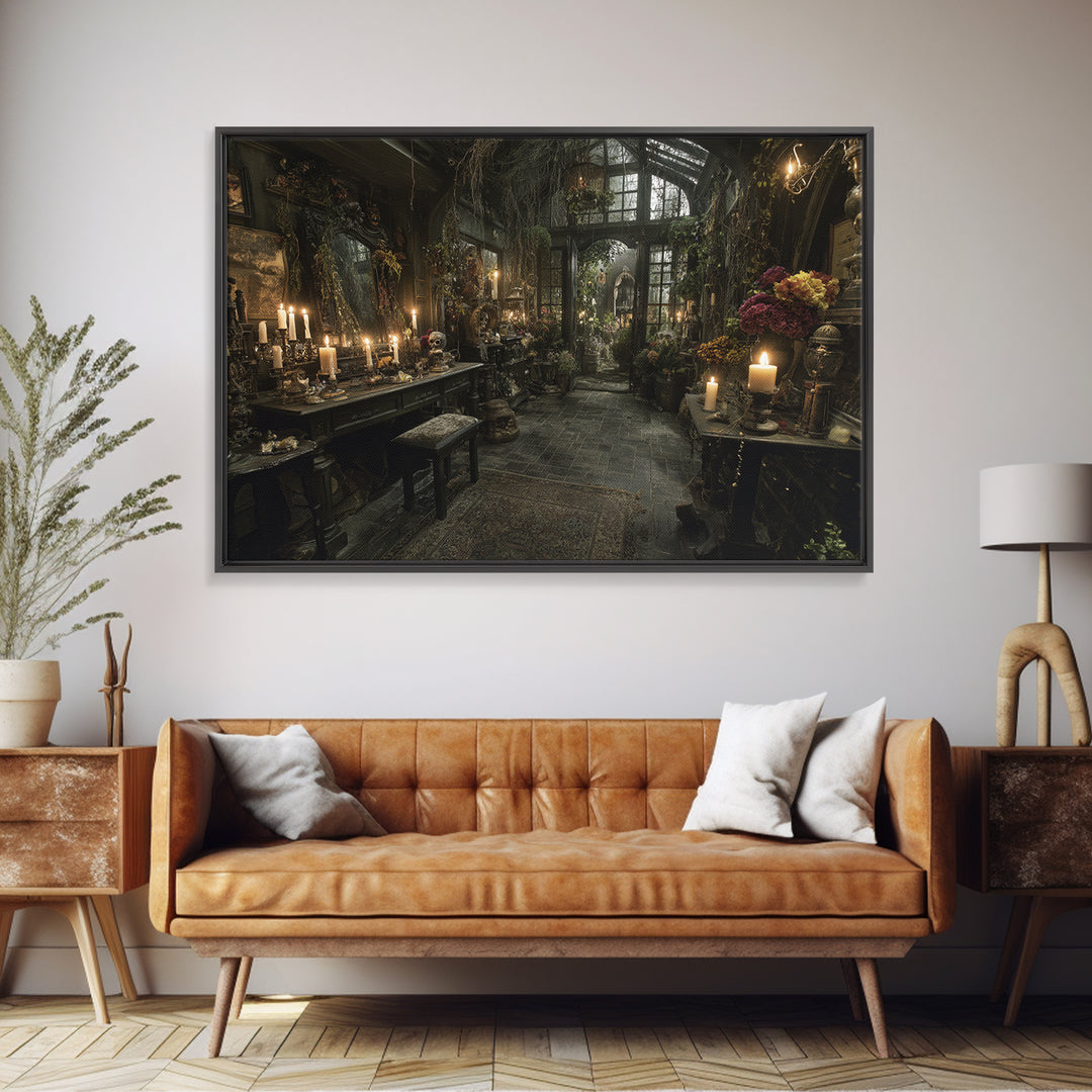 The Cemetery Greenhouse, Landscape Wall Art, Macabre Wall Art, Framed Canvas Print, Halloween Wall Decor, Gothic Home Decor, Halloween Decor