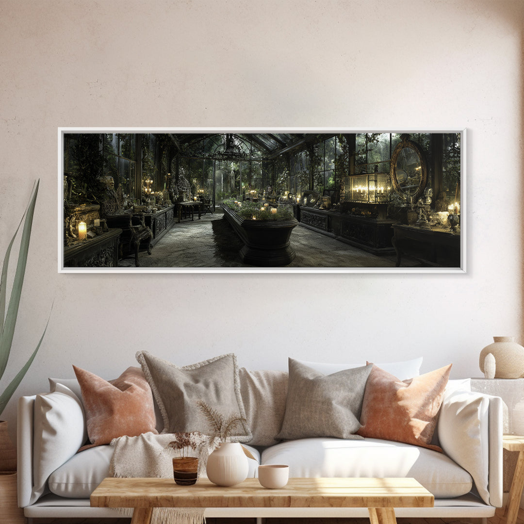The Cemetery Greenhouse, Extra Wide Wall Art, Spooky Home Decor, Canvas Print, Halloween Wall Decor, Gothic Home Decor, Statement Wall Art