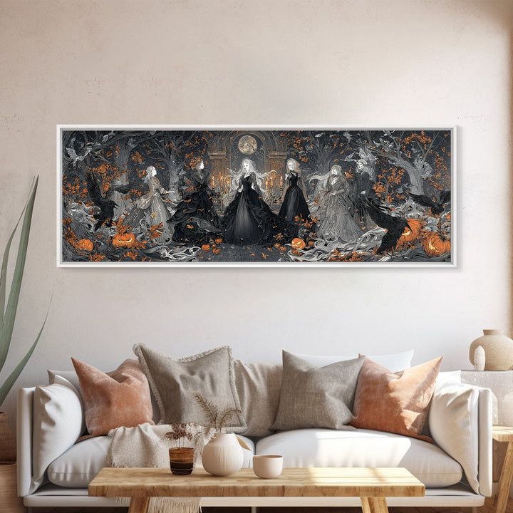 The Midnight Masquerade, Extra Wide Wall Art, Spooky Home Decor, Canvas Print, Halloween Wall Decor, Gothic Home Decor, Statement Wall Art
