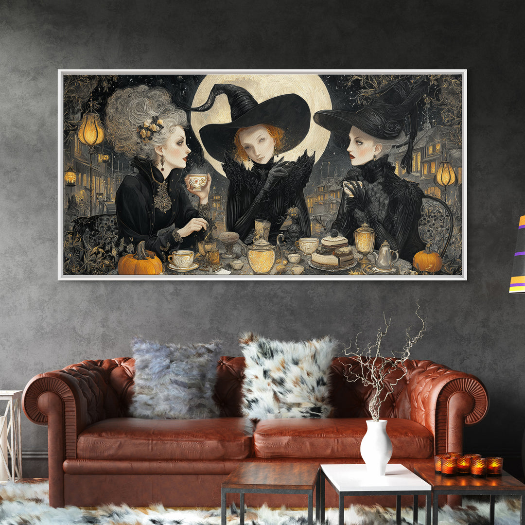The Witches' Tea Party, Wide Panoramic Art, Dark Halloween Decor, Canvas Print, Halloween Wall Decor, Gothic Home Decor, Horror Wall Art