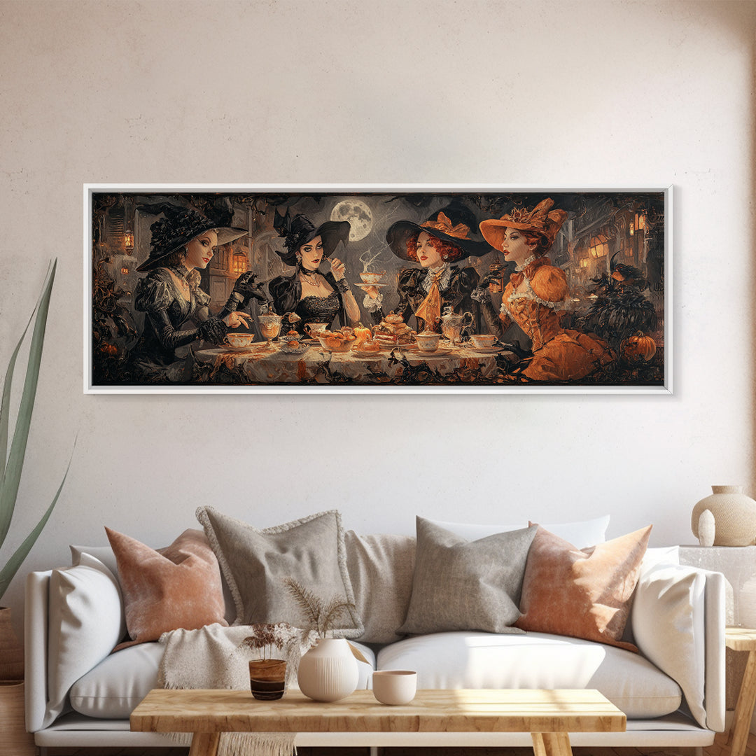 The Witches' Tea Party, Extra Wide Wall Art, Dark Fantasy Wall Art, Canvas Print, Halloween Wall Decor, Gothic Home Decor