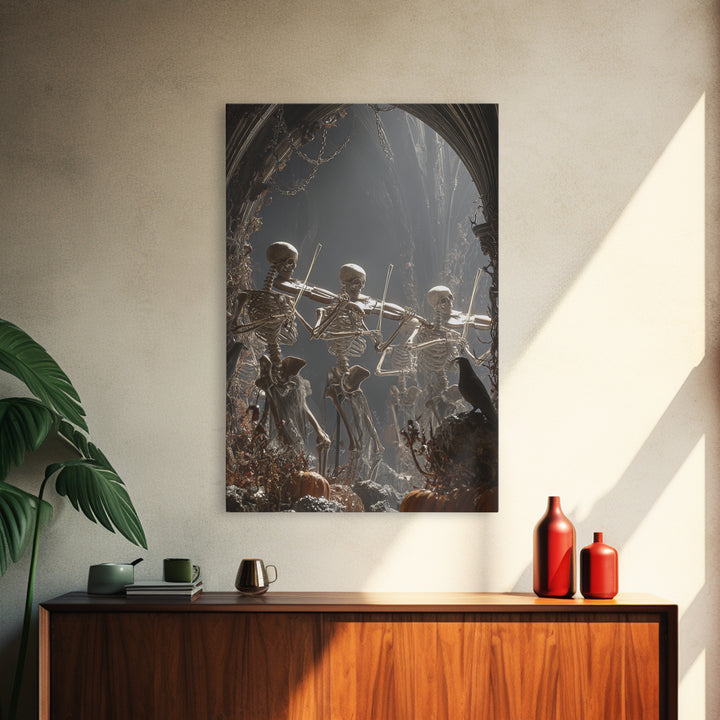 The Skeleton Orchestra, Vertical Wall Art, Dark Halloween Decor, Canvas Print, Halloween Wall Decor, Gothic Home Decor