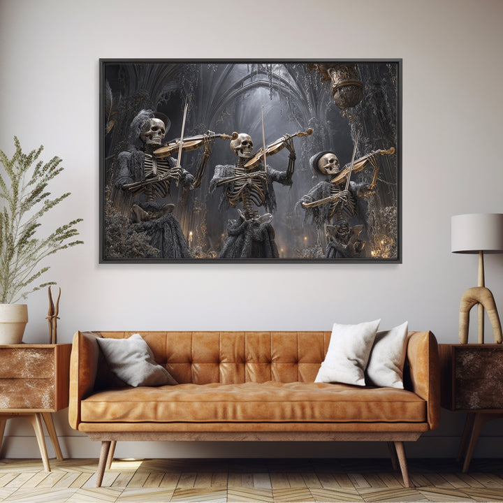 The Skeleton Orchestra, Landscape Wall Art, Haunted Gothic Art, Framed Canvas Print, Halloween Wall Decor, Gothic Home Decor