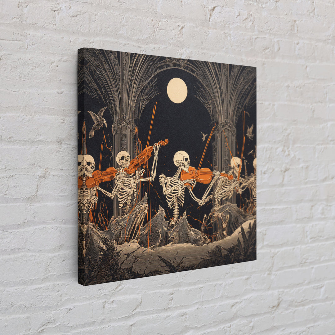 The Skeleton Orchestra, Square Wall Art, Gothic Horror Wall Art, Framed Canvas Print, Halloween Wall Decor, Gothic Home Decor