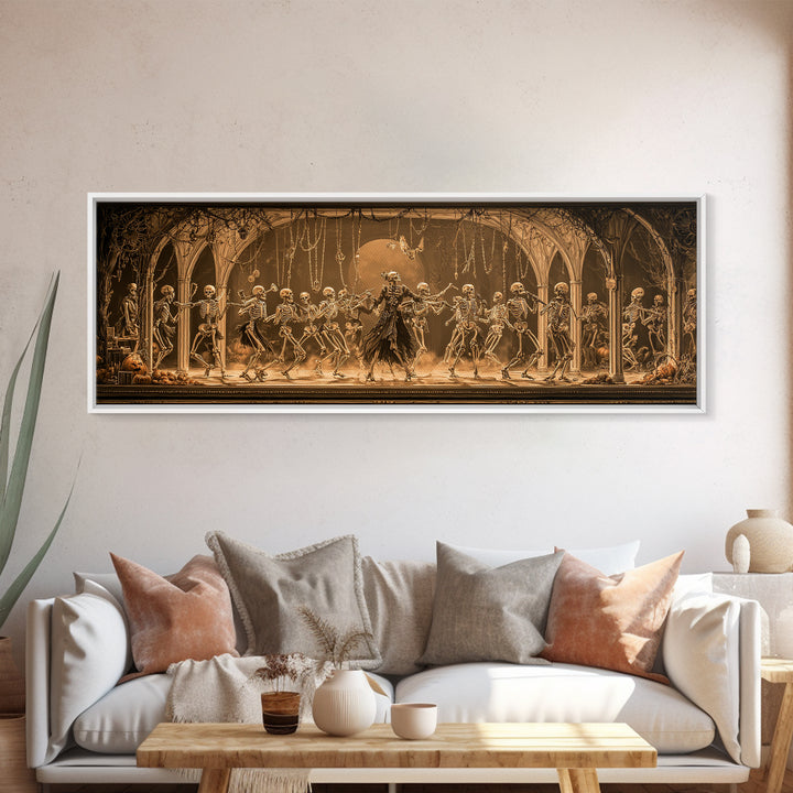 The Skeleton Orchestra, Extra Wide Wall Art, Macabre Wall Art, Framed Canvas Print, Halloween Wall Decor, Gothic Home Decor
