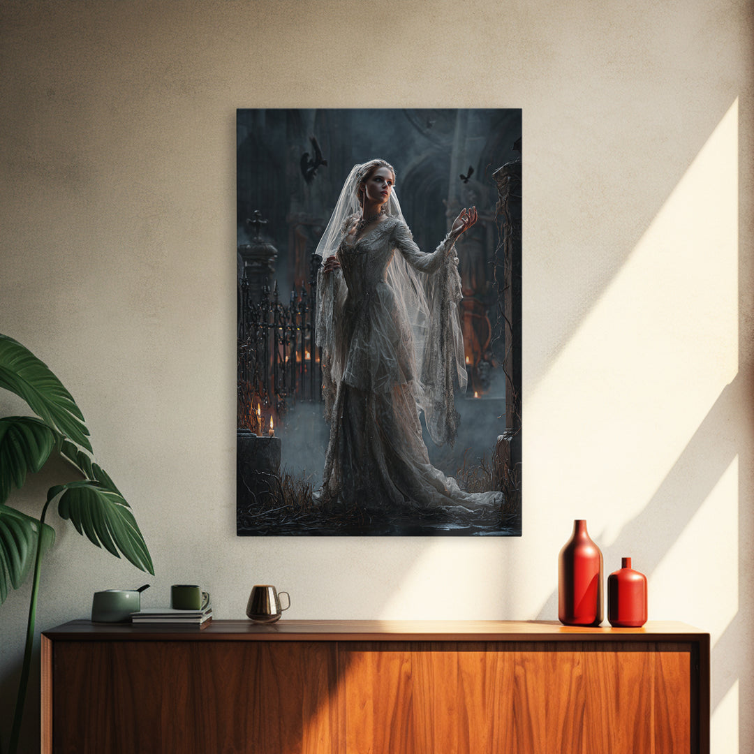 The Ghost Wedding, Vertical Wall Art, Gothic Horror Wall Art, Framed Canvas Print, Halloween Wall Decor, Gothic Home Decor