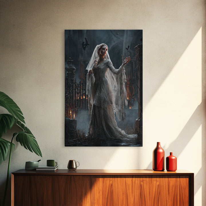 The Ghost Wedding, Vertical Wall Art, Gothic Horror Wall Art, Framed Canvas Print, Halloween Wall Decor, Gothic Home Decor