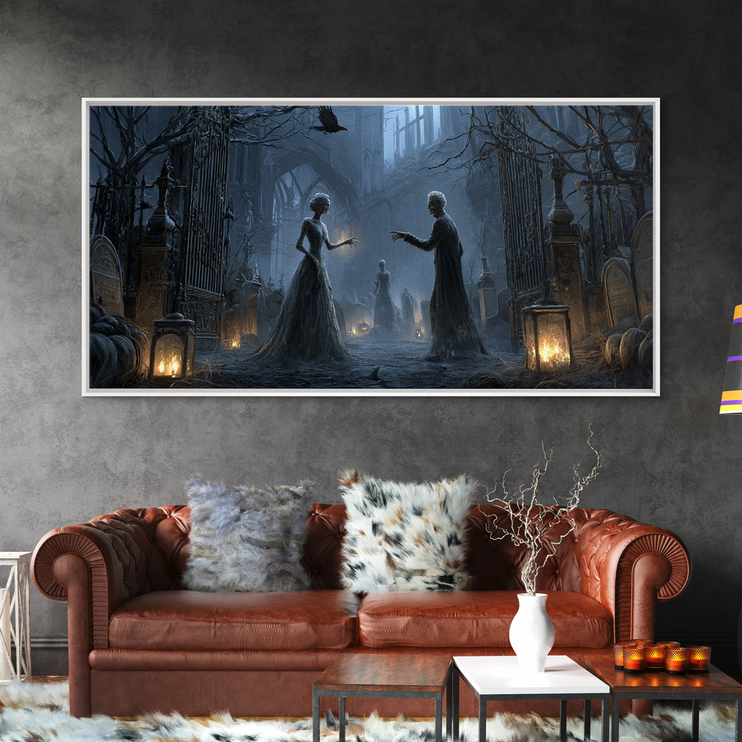 The Ghost Wedding, Wide Panoramic Art, Gothic Horror Wall Art, Framed Canvas Print, Halloween Wall Decor, Gothic Home Decor