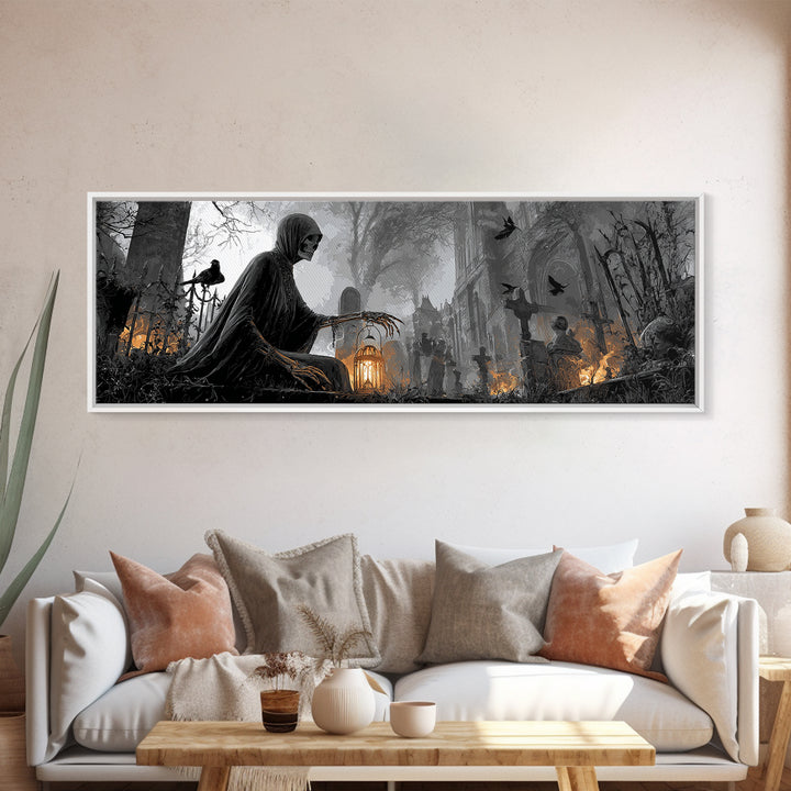 The Ghost Wedding, Extra Wide Wall Art, Dark Halloween Decor, Canvas Print, Halloween Wall Decor, Gothic Home Decor, Dark Fantasy Art