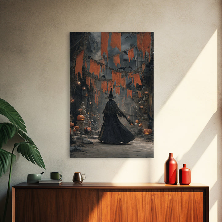The Monster Parade, Vertical Wall Art, Haunted Gothic Art, Framed Canvas Print, Halloween Wall Decor, Gothic Home Decor, Halloween Wall Art