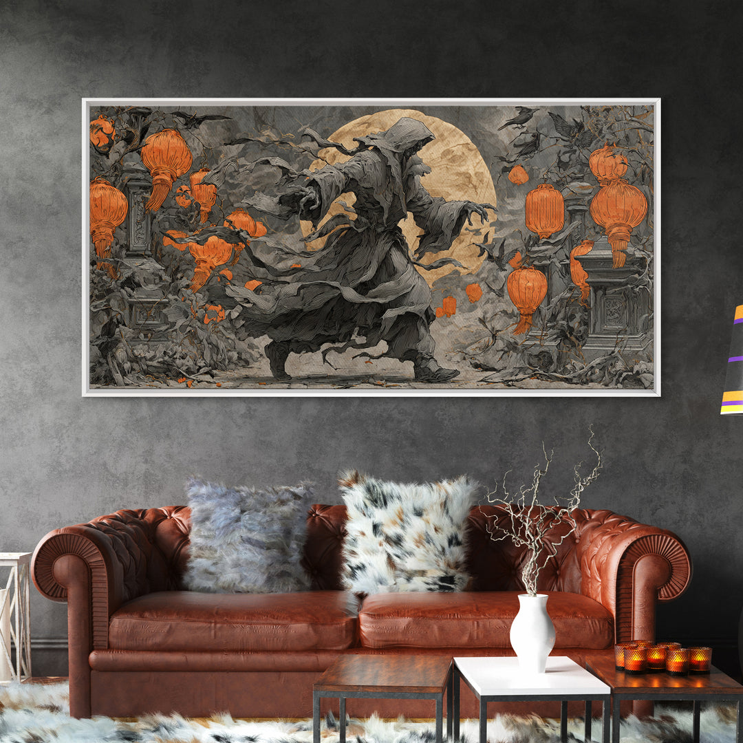 The Monster Parade, Wide Panoramic Art, Macabre Wall Art, Framed Canvas Print, Halloween Wall Decor, Gothic Home Decor, Horror Wall Art