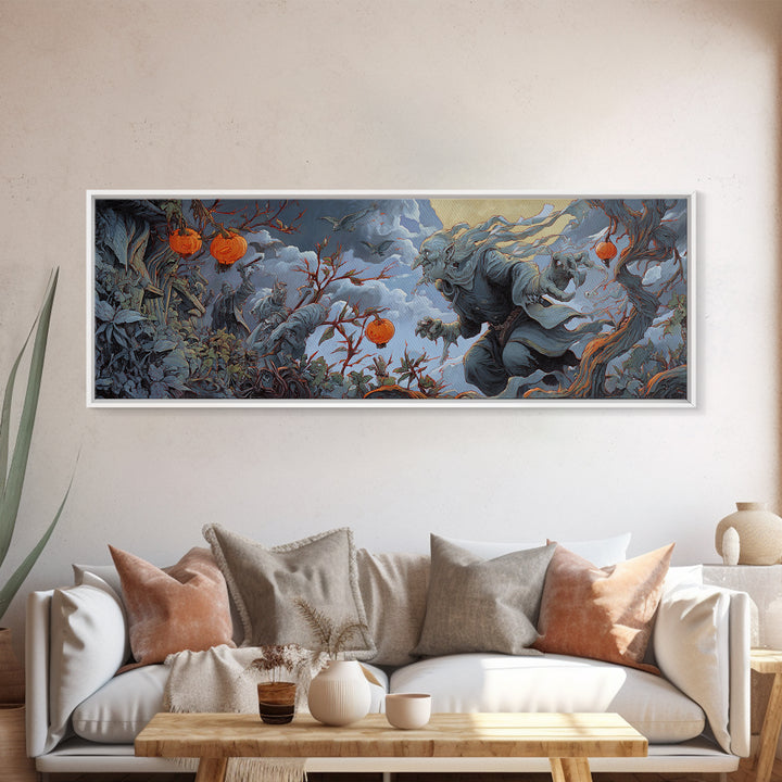 The Monster Parade, Extra Wide Wall Art, Haunted Gothic Art, Framed Canvas Print, Halloween Wall Decor, Gothic Home Decor