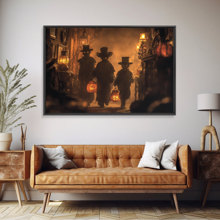 The Trick-Or-Treat Procession, Landscape Wall Art, Haunted Gothic Art, Framed Canvas Print, Halloween Wall Decor, Gothic Home Decor