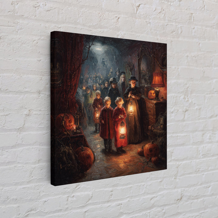 The Trick-Or-Treat Procession, Square Wall Art, Haunted Gothic Art, Framed Canvas Print, Halloween Wall Decor, Gothic Home Decor