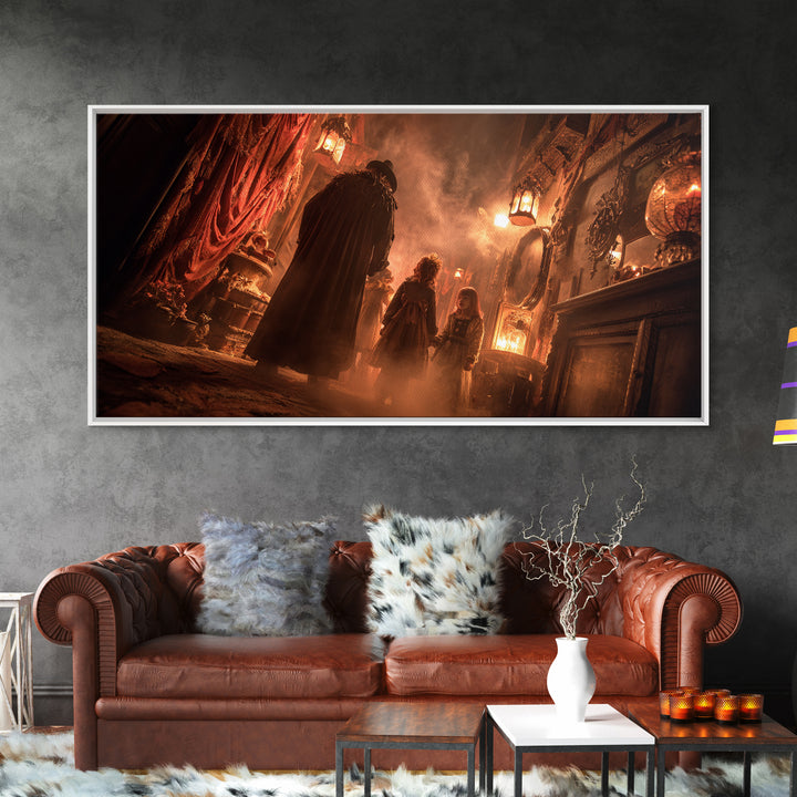 The Trick-Or-Treat Procession, Wide Panoramic Art, Gothic Horror Wall Art, Framed Canvas Print, Halloween Wall Decor, Gothic Home Decor
