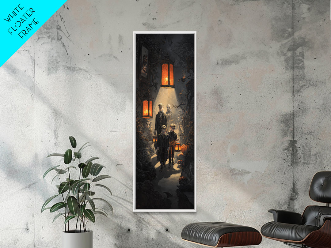 The Trick-Or-Treat Procession, Tall Narrow Wall Art, Spooky Home Decor, Canvas Print, Halloween Wall Decor, Gothic Home Decor