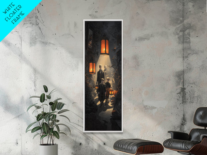 The Trick-Or-Treat Procession, Tall Narrow Wall Art, Spooky Home Decor, Canvas Print, Halloween Wall Decor, Gothic Home Decor