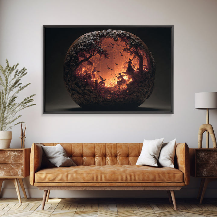 The Pumpkin-Carving Ritual, Landscape Wall Art, Macabre Wall Art, Framed Canvas Print, Halloween Wall Decor, Gothic Home Decor