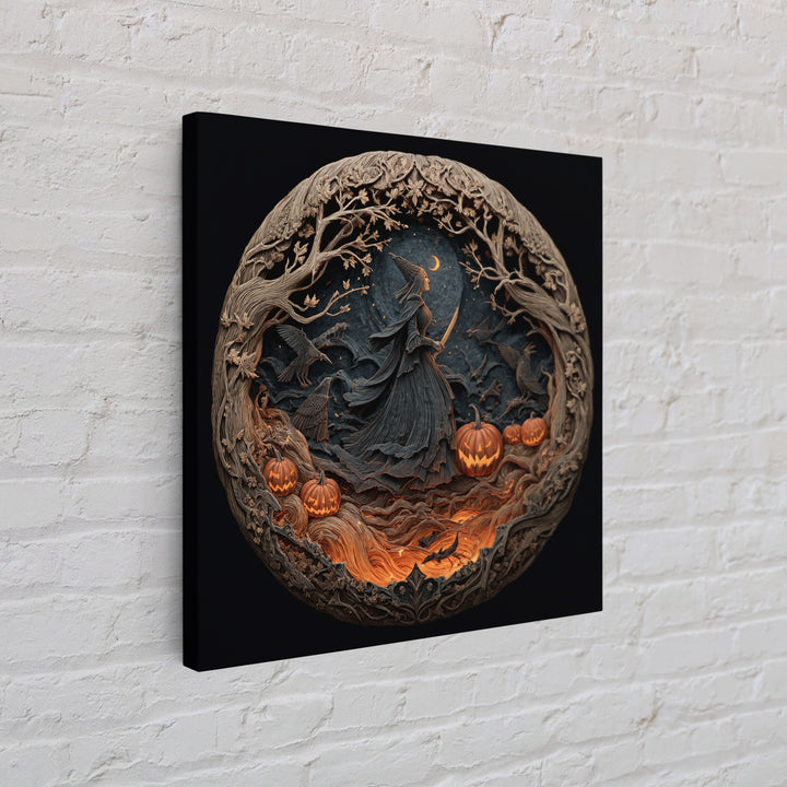 The Pumpkin-Carving Ritual, Square Wall Art, Haunted Gothic Art, Framed Canvas Print, Halloween Wall Decor, Gothic Home Decor