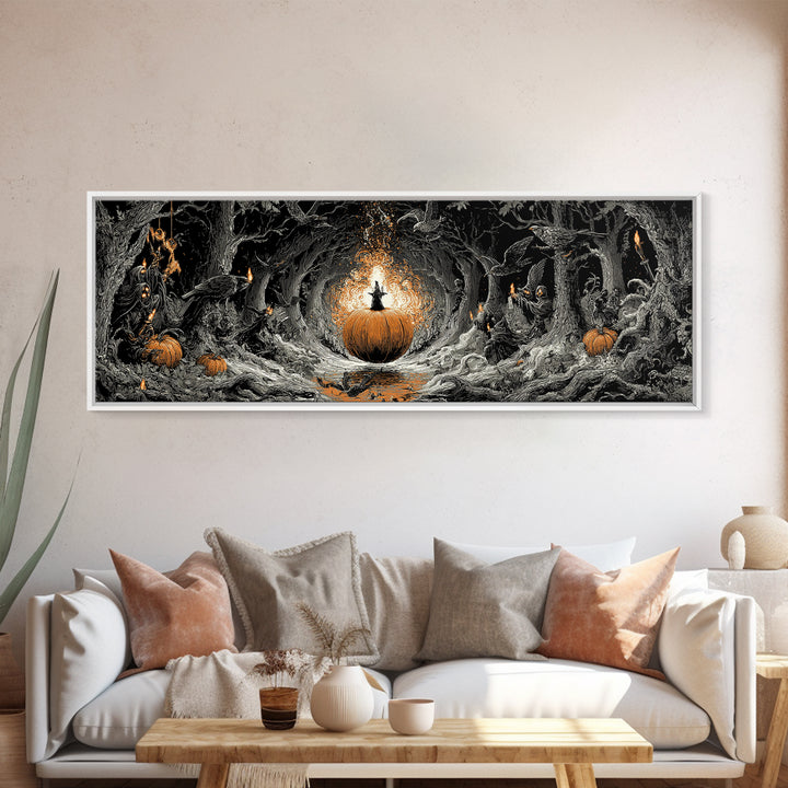 The Pumpkin-Carving Ritual, Extra Wide Wall Art, Macabre Wall Art, Framed Canvas Print, Halloween Wall Decor, Gothic Home Decor