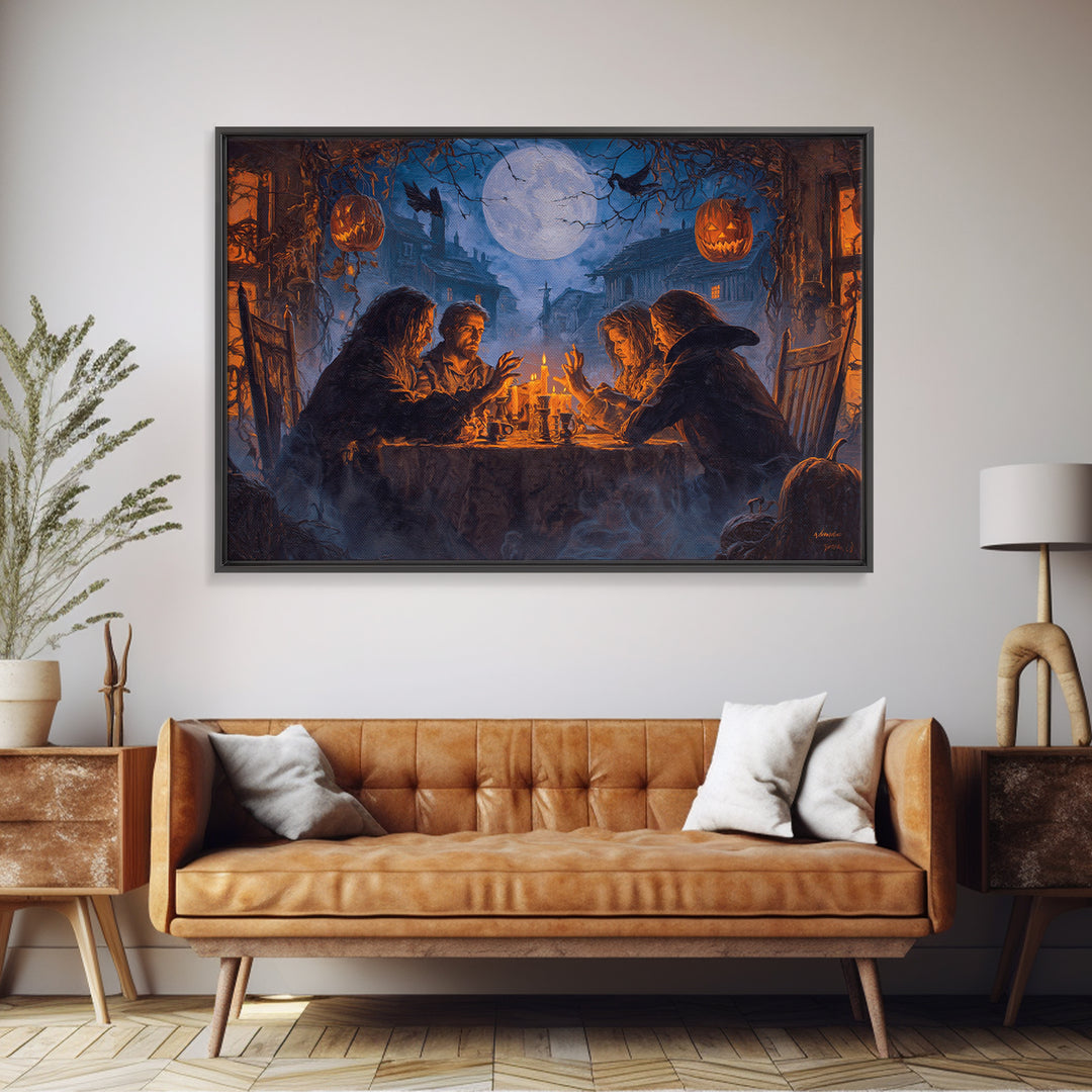 The Candlelit Seance, Landscape Wall Art, Gothic Horror Wall Art, Framed Canvas Print, Halloween Wall Decor, Gothic Home Decor