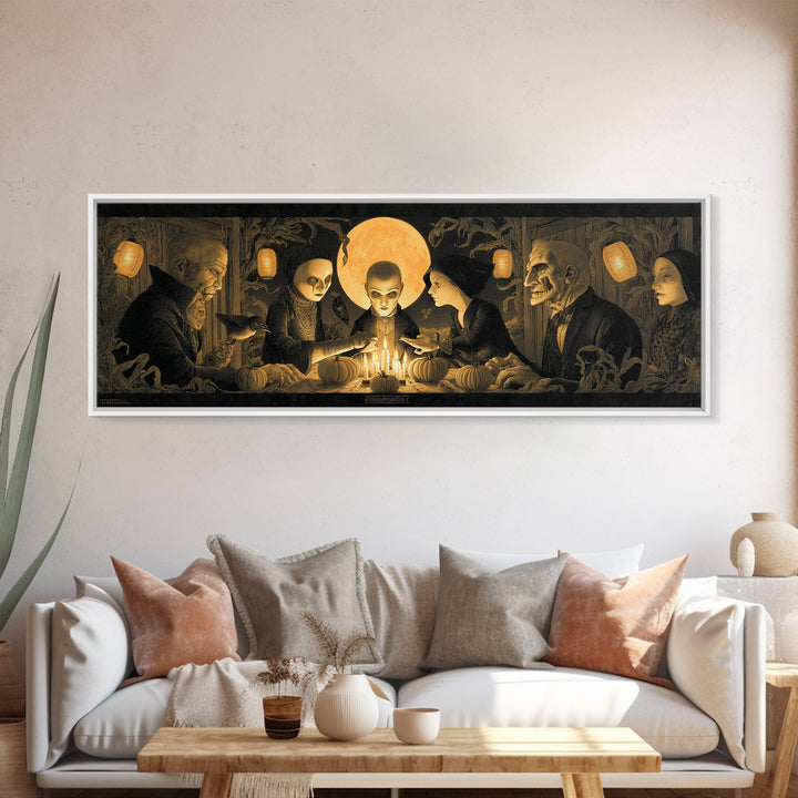 The Candlelit Seance, Extra Wide Wall Art, Gothic Horror Wall Art, Framed Canvas Print, Halloween Wall Decor, Gothic Home Decor