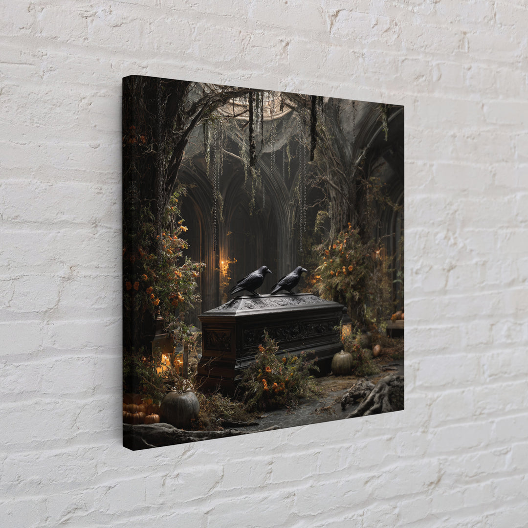 The Raven Funeral, Square Wall Art, Haunted Gothic Art, Framed Canvas Print, Halloween Wall Decor, Gothic Home Decor, Macabre Wall Art