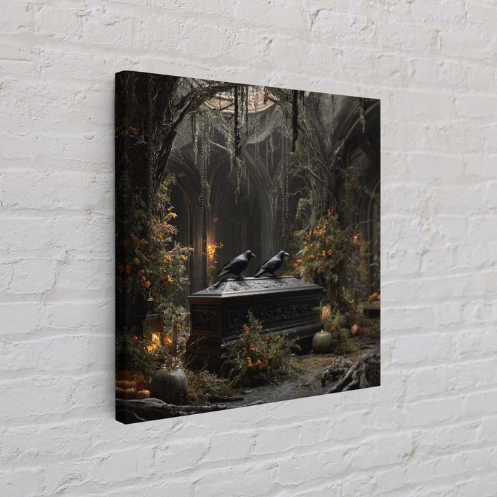 The Raven Funeral, Square Wall Art, Haunted Gothic Art, Framed Canvas Print, Halloween Wall Decor, Gothic Home Decor, Macabre Wall Art